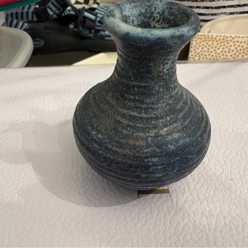 Peters Pottery Jade Blue Textured Ceramic Vase